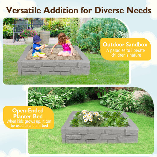 2-In-1 HDPE Kids Sandbox with Cover and Bottom Liner-Gray