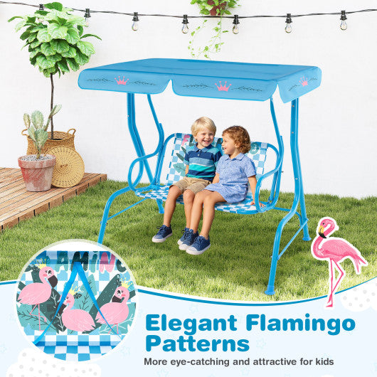 2-Seater Kids Patio Swing with Metal Stand and Adjustable Canopy-Navy