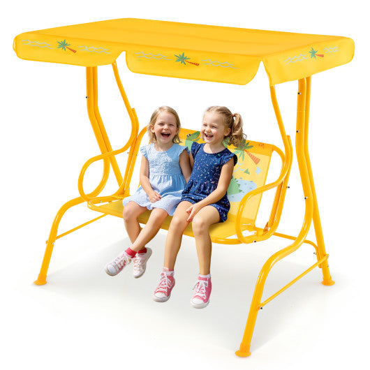 2-Seater Kids Patio Swing with Metal Stand and Adjustable Canopy-Yellow
