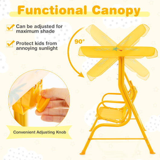 2-Seater Kids Patio Swing with Metal Stand and Adjustable Canopy-Yellow