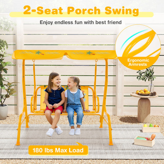 2-Seater Kids Patio Swing with Metal Stand and Adjustable Canopy-Yellow