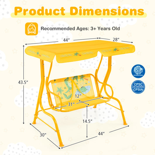 2-Seater Kids Patio Swing with Metal Stand and Adjustable Canopy-Yellow