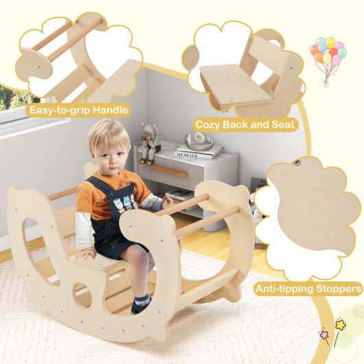 2-in-1 Rocking Horse Arch for Kids Montessori Climbing Toys with Arch Climber-Natural