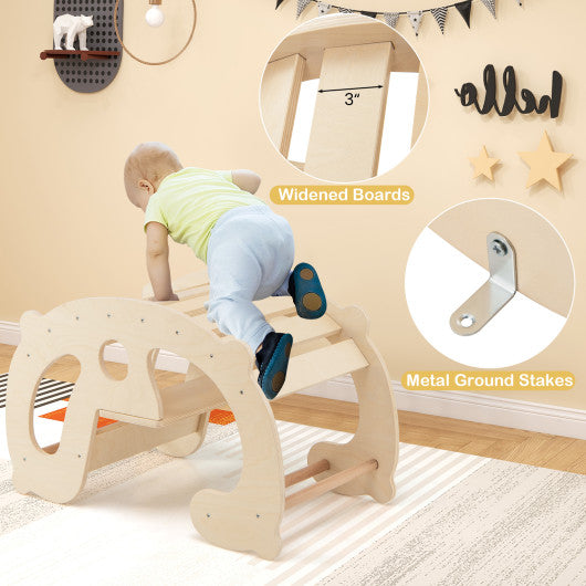 2-in-1 Rocking Horse Arch for Kids Montessori Climbing Toys with Arch Climber-Natural
