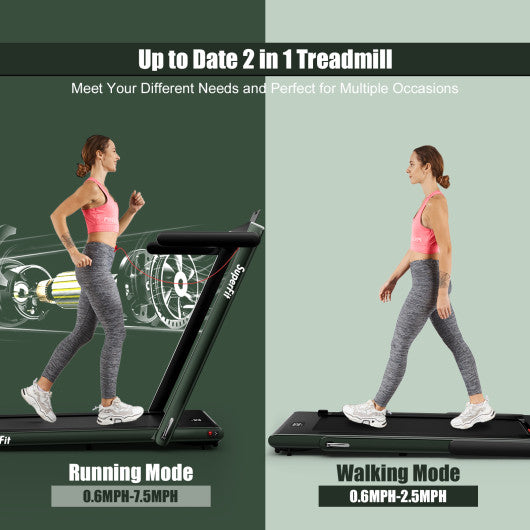 2.25HP 2 in 1 Folding Treadmill with APP Speaker Remote Control-Green