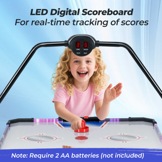 56 Inch Air Hockey Table with LED Digital Scoreboard and Powerful 12V Motor-White