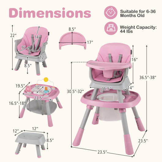 16-in-1 Baby High Chair with Activity Center and Booster Seat for Babies and Toddlers-Pink