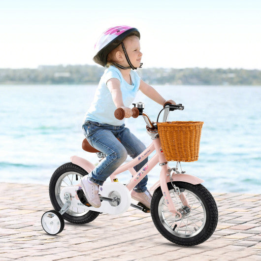 12 Inch Kids Bike Retro Bicycle with Adjustable Height and Basket for Ages 3-8 Years Old