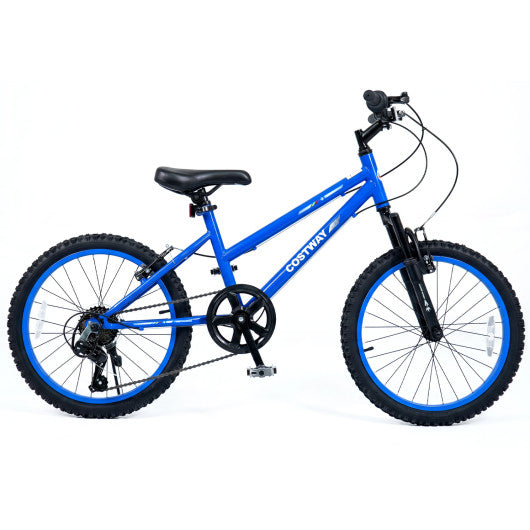 20 Inch Kids Mountain Bike Adjustable with 7 Speed and Suspension Fork-Blue