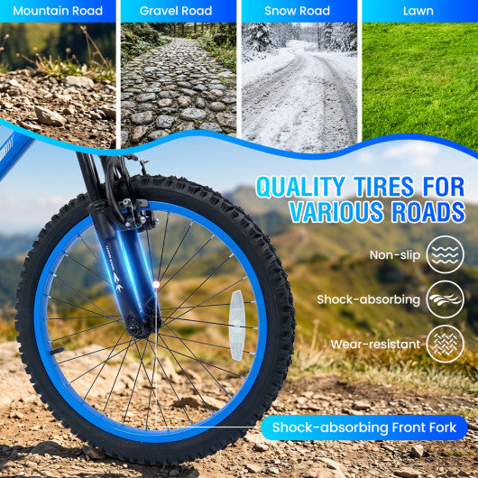20 Inch Kids Mountain Bike Adjustable with 7 Speed and Suspension Fork-Blue
