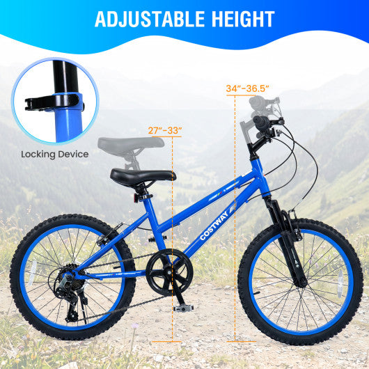 20 Inch Kids Mountain Bike Adjustable with 7 Speed and Suspension Fork-Blue
