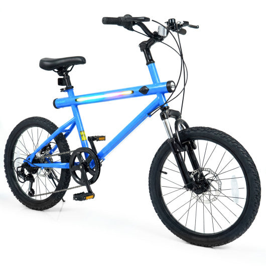 20 Inch Commuter Bicycle LED-lit with 6-Speed Shimano Twist Shifting and Stereo Speakers-Blue