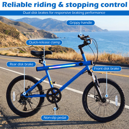 20 Inch Commuter Bicycle LED-lit with 6-Speed Shimano Twist Shifting and Stereo Speakers-Blue