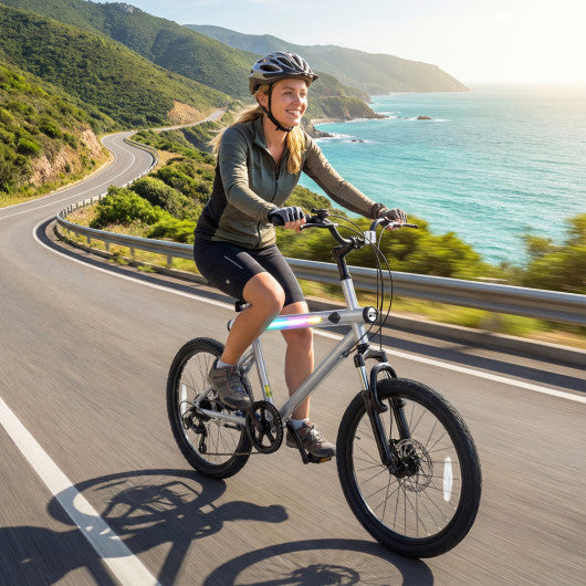 20 Inch Commuter Bicycle LED-lit with 6-Speed Shimano Twist Shifting and Stereo Speakers-Silver