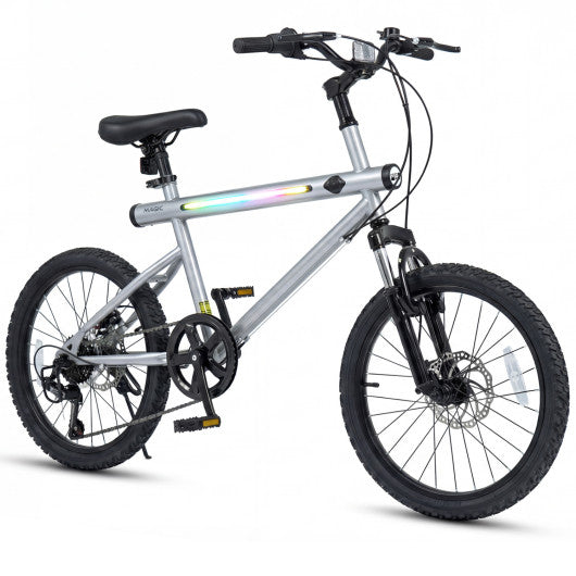 20 Inch Commuter Bicycle LED-lit with 6-Speed Shimano Twist Shifting and Stereo Speakers-Silver