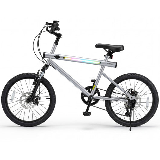 20 Inch Commuter Bicycle LED-lit with 6-Speed Shimano Twist Shifting and Stereo Speakers-Silver