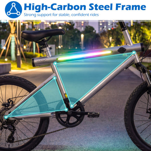 20 Inch Commuter Bicycle LED-lit with 6-Speed Shimano Twist Shifting and Stereo Speakers-Silver