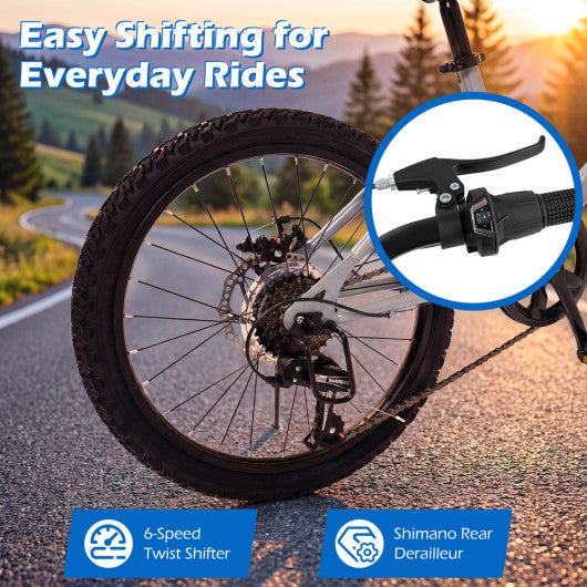 20 Inch Commuter Bicycle LED-lit with 6-Speed Shimano Twist Shifting and Stereo Speakers-Silver