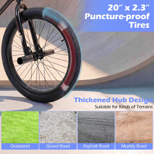 20 Inch Trick Bicycle with 360 Degree Steering and Adjustable Seat for Kids and Teens-Black