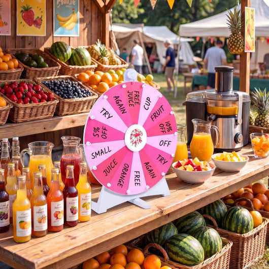 20 Inches 14 Slots Spin Wheel with Blackboard Marker for Prizes-Pink