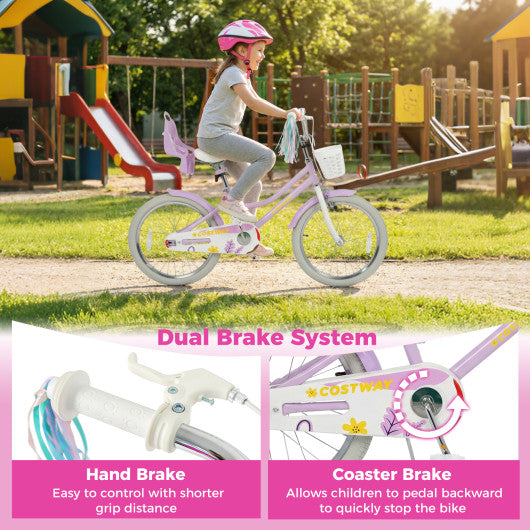 20 Inch Girls Bike Kids Bicycle with Doll Seat and Streamers for 8+ Years Old