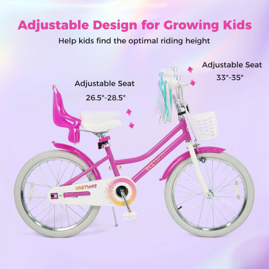 20 Inch Kids Bike with Front Basket and 2 Brake System for 8+ Years Old Rose Red