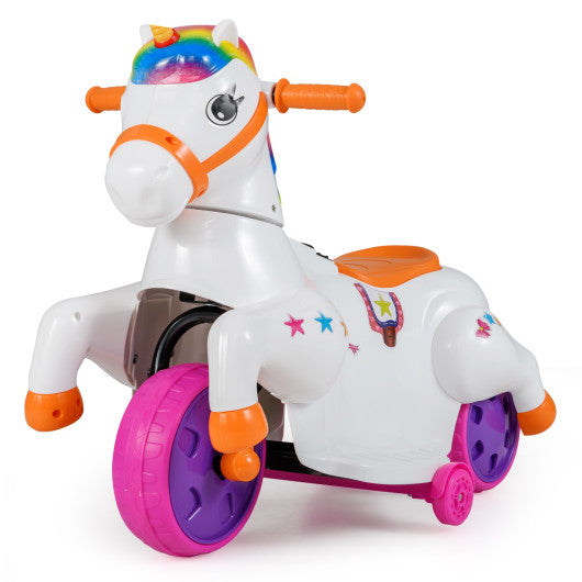 12V Unicorn Ride on Toy with Training Wheels and Horse Riding Mode-Colorful