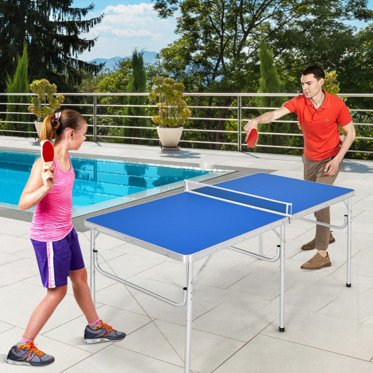 60 Inch Portable Tennis Ping Pong Folding Table with Accessories-Blue