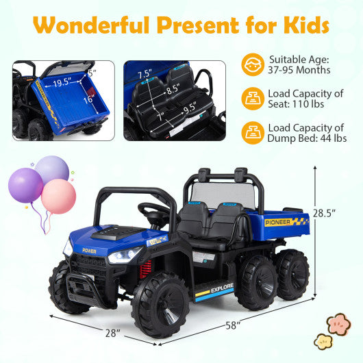 24V 2-Seater Kids Ride on Dump Truck 4WD with Electric Dump Bed and Lights-Navy