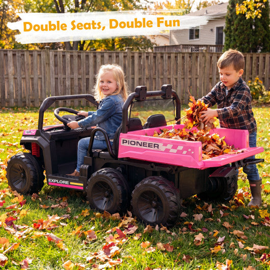 24V 2-Seater Kids Ride on Dump Truck 4WD with Electric Dump Bed and Lights-Pink