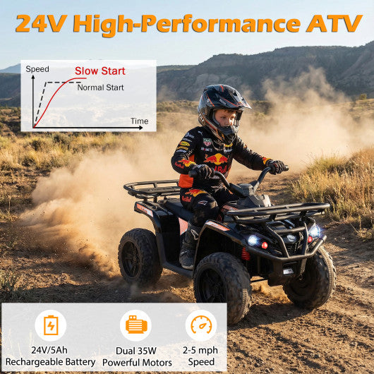 24V Electric Ride On Quad with LED Headlights-Black-2 Pieces