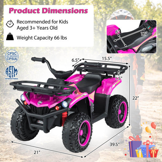 24V Electric Ride On Quad with LED Headlights-Black+Pink