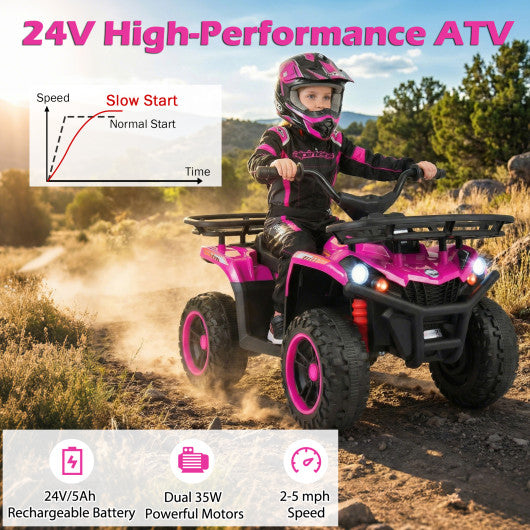 24V Electric Ride On Quad with LED Headlights-Black+Pink