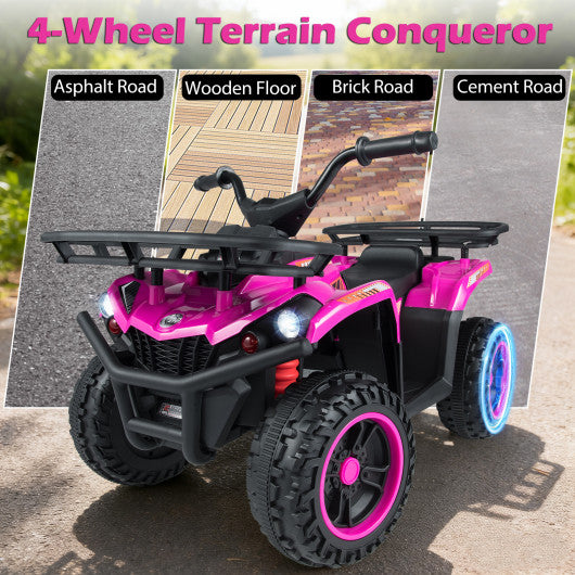 24V Electric Ride On Quad with LED Headlights-Black+Pink