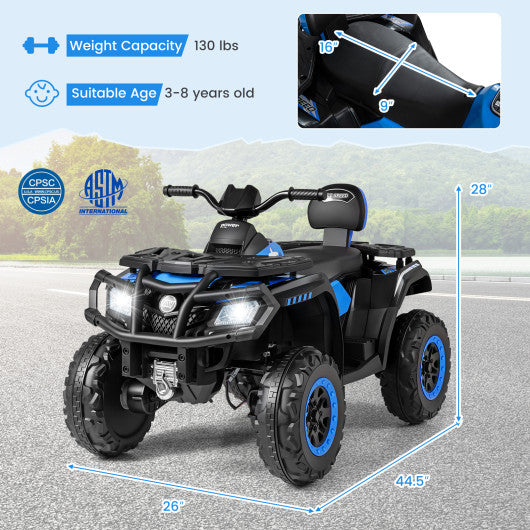 24V Kids ATV 2-Seater with 4 Motors with LED Lights and Music-Blue