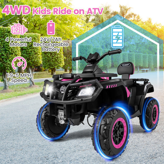 24V Kids ATV 2-Seater with 4 Motors with LED Lights and Music-Pink