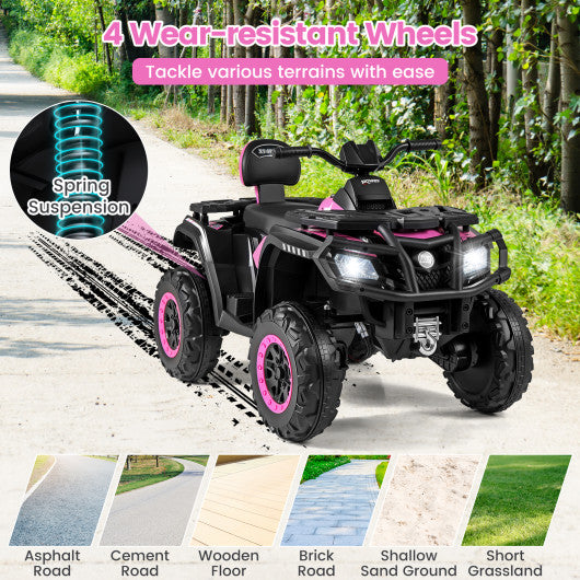 24V Kids ATV 2-Seater with 4 Motors with LED Lights and Music-Pink