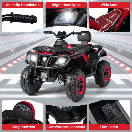 24V Kids ATV 2-Seater with 4 Motors with LED Lights and Music-Red