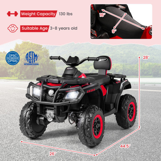 24V Kids ATV 2-Seater with 4 Motors with LED Lights and Music-Red