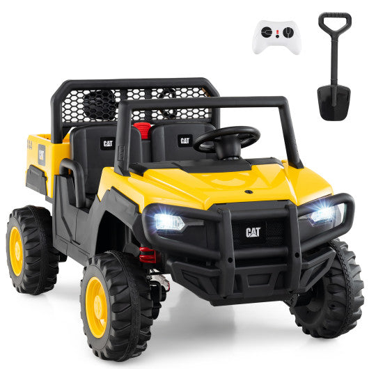 24V Ride On Dump Truck Licensed Caterpillar 2-Seater Kids Car with Remote Control-Yellow