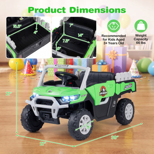24V Ride On Dump Truck Car Off-Road with Remote Control and Music-Green