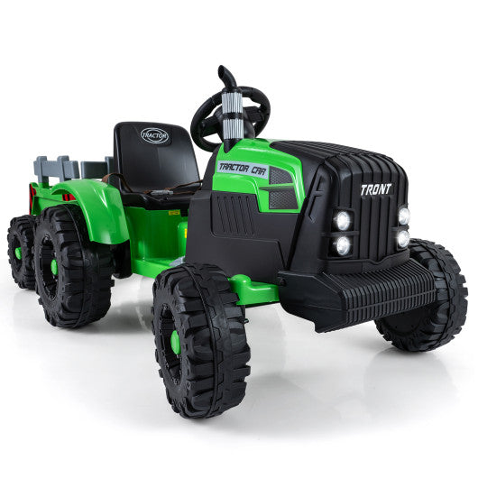 24V Ride On Tractor for Kids Electric Vehicle with Detachable Trailer and Remote Control-Green