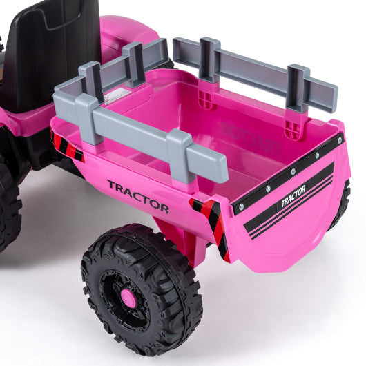 24V Ride On Tractor for Kids Electric Vehicle with Detachable Trailer and Remote Control-Pink