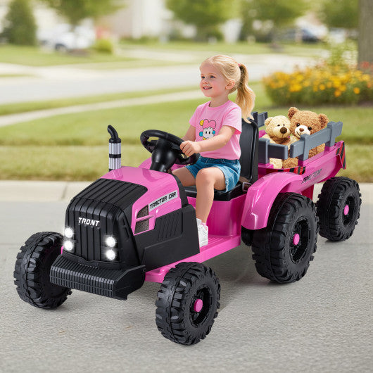24V Ride On Tractor for Kids Electric Vehicle with Detachable Trailer and Remote Control-Pink