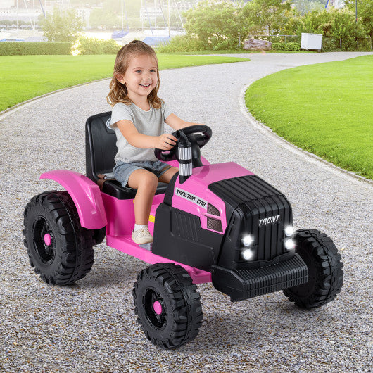 24V Ride On Tractor for Kids Electric Vehicle with Detachable Trailer and Remote Control-Pink