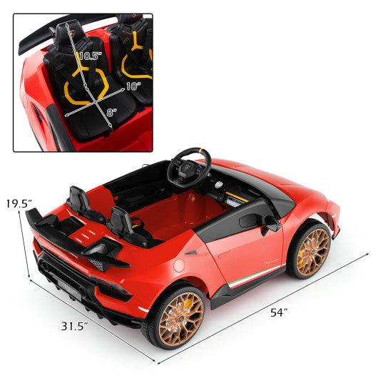 24V Ride-on Car for Kids 4WD 2-Seater Licensed Lamborghini Electric Vehicles with Music-Red