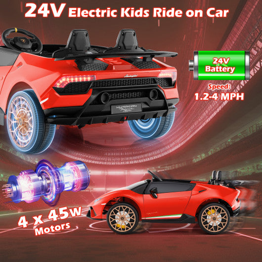 24V Ride-on Car for Kids 4WD 2-Seater Licensed Lamborghini Electric Vehicles with Music-Red