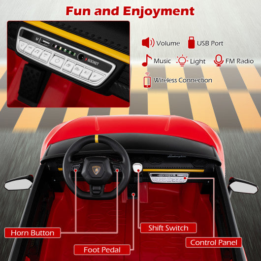 24V Ride-on Car for Kids 4WD 2-Seater Licensed Lamborghini Electric Vehicles with Music-Red