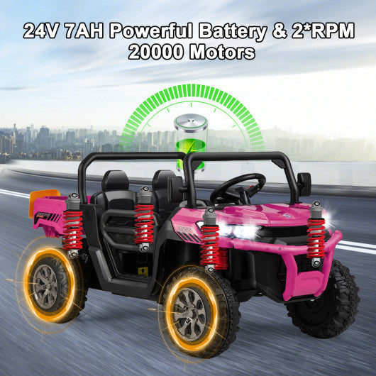 24V Ride On Kids Car with Dump Bed and Remote Control-Pink