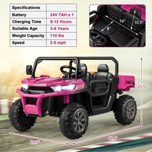 24V Ride On Kids Car with Dump Bed and Remote Control-Pink